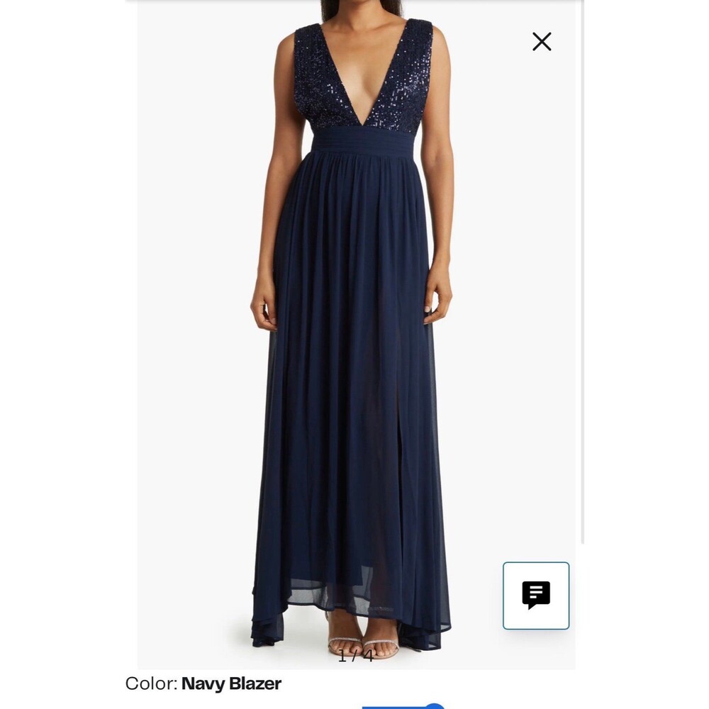 Love by Design Daphne Sequin Plunging V-Neck Maxi Dress